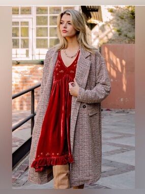 New! Easel Tweed Black/White Long Lightweight Coat Size S-M